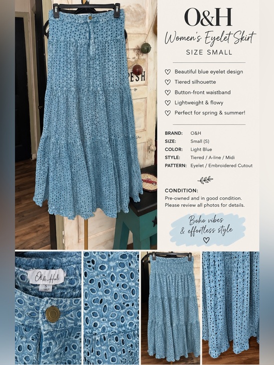 Oli & Hali Dresses & Skirts - Oli & Hali Light Blue Tiered Eyelet Maxi Skirt